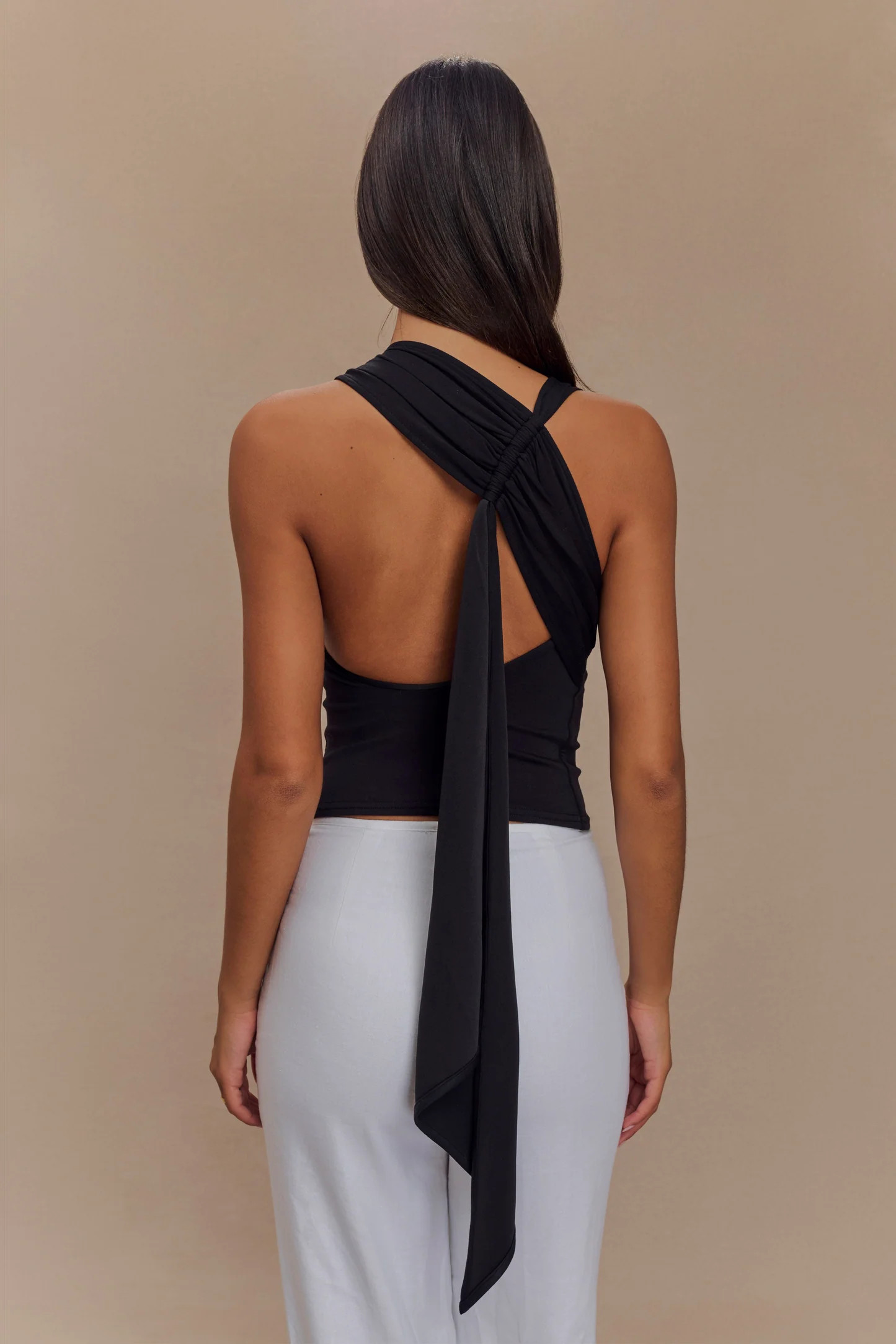 Asymmetrical Scuba Jersey Top - Black | MESHKI US