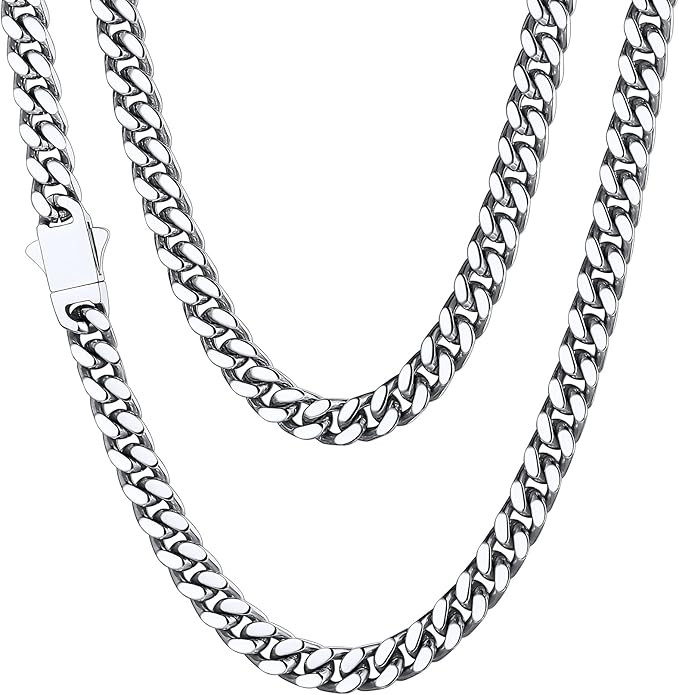 ChainsHouse Stainless Steel Mens Cuban Link Chain, Black/ 18K Gold Plated Miami Cuban Chain Neckl... | Amazon (US)