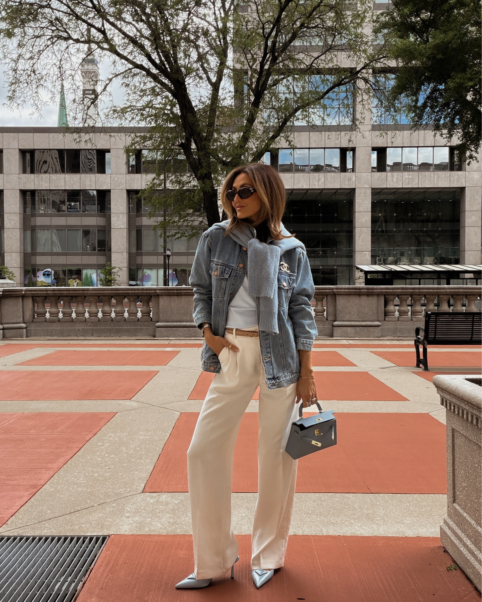 An easy formula I keep coming back to: denim + tailoring + and blue 💙✨ 

You know a piece is timeless when you’ve been wearing for years (since 2024) and it still looks as fresh and polished as when I first wore it! That is the case with these pants. Size 2. Oversized jacket is the best look for less, wearing a small. Tee is fitted through the waist and amazing quality 

#LTKgrwm #LTKdayinmylife #LTKootd