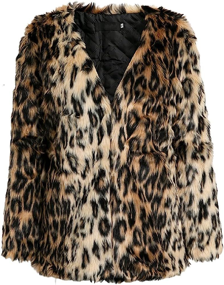 Simplee Apparel Women's Long Sleeve Fluffy Faux Fur Warm Coat | Amazon (US)