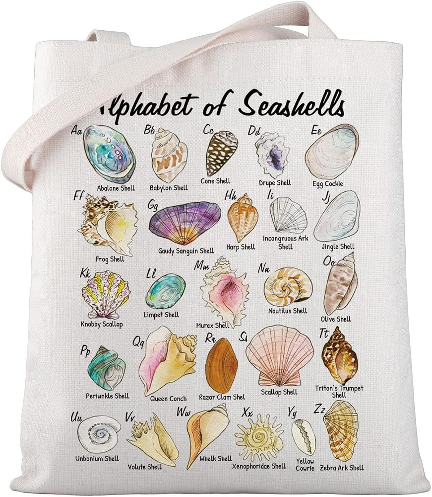 WSNANG Seashell Alphabet Canvas Tote Bag Seashell Collector Gift for Beach Lover Gift Beach Theme... | Amazon (US)