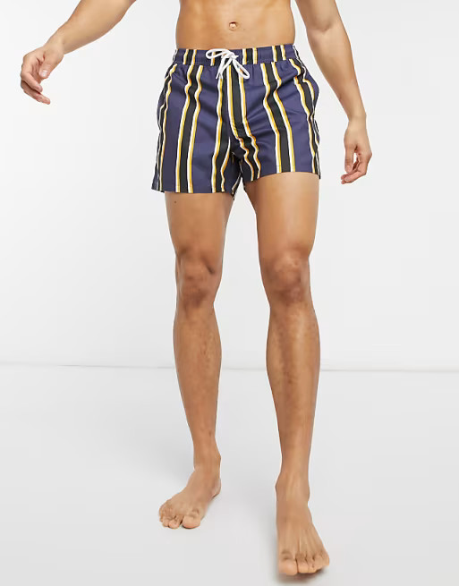 ASOS DESIGN swim trunks in stripe short length | ASOS (Global)