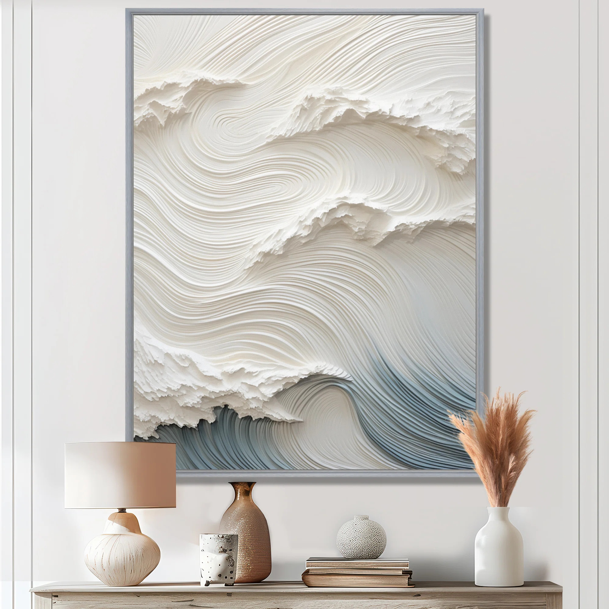 White And Blue Wave Papercut Style I - Coastal Waves Wall Art For Living Room - Print on Canvas | Wayfair North America