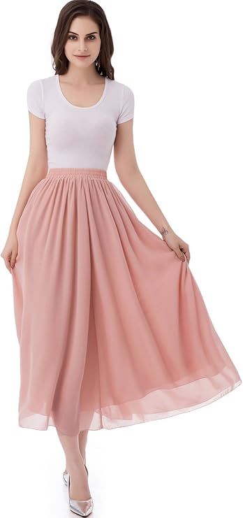 emondora Women's Chiffon Long A-line Retro Skirts Pleated Beach Maxi Skirt | Amazon (US)