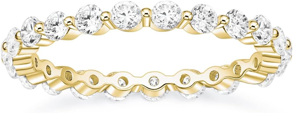 EAMTI 2mm 925 Sterling Silver Wedding Band Cubic Zirconia Full Eternity Stackable Engagement Ring... | Amazon (US)