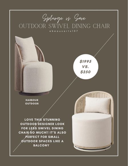 Get this stunning outdoor dining chair look for less for a fraction of the cost of the Harbor Outdoor Milan swivel dining chairs! These are also great to use for small outdoor spaces or even a small balcony space  

#LTKhome #LTKSeasonal #LTKsalealert
