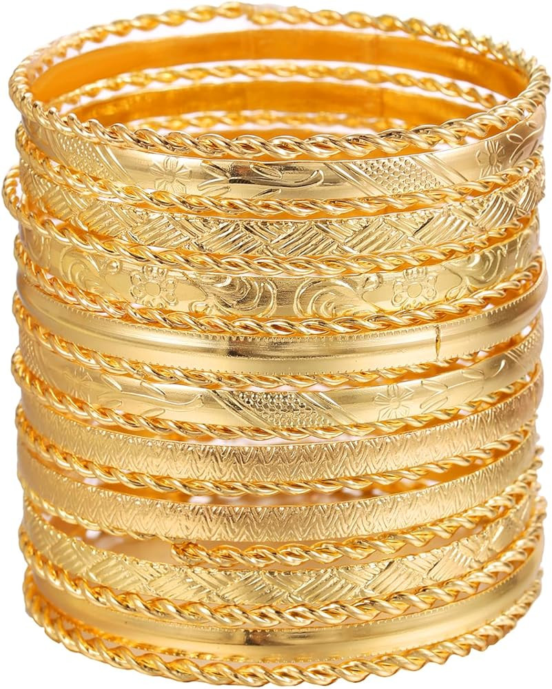 16Pcs Gold Bangle Bracelets for Women - Multi Layer Stackable Textured Bracelets Boho Jewelrys Se... | Amazon (US)