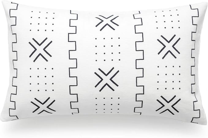 Hofdeco African Mudcloth Lumbar Pillow Cover ONLY, White Case X Dots, 12"x20" | Amazon (US)