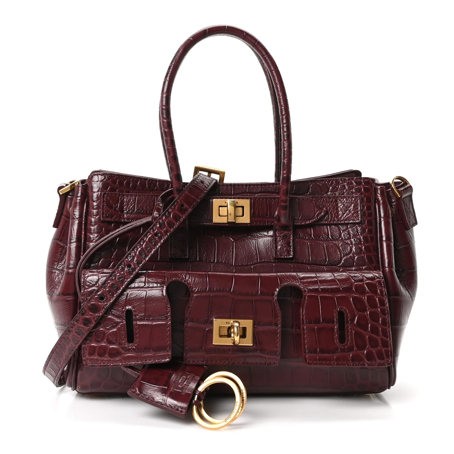 Balenciaga Calfskin Crocodile Embossed Mini Bel Air Carry All Bag Dark Burgundy 1958083 | FASHIONPHILE (US)