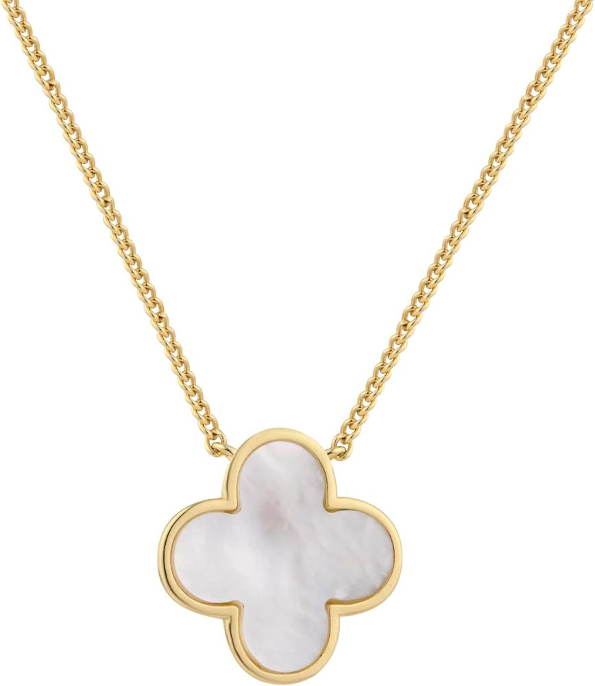 Lucky Clover Mother of Pearl Pendant Necklaces for Women Unique Dainty Gold Plated Four Leaf Clov... | Amazon (US)