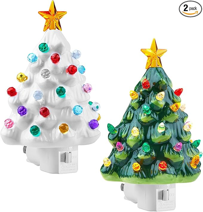 Brightown Ceramic Christmas Tree Night Light - 2 Pack Vintage Christmas Night Light with ON/Off S... | Amazon (US)
