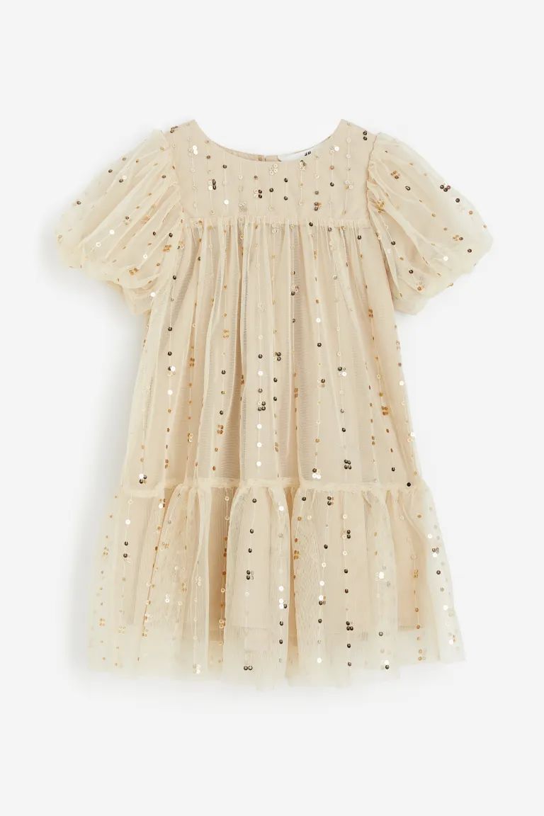 Sequined Tulle dress with Balloon Sleeves | H&M (US + CA)