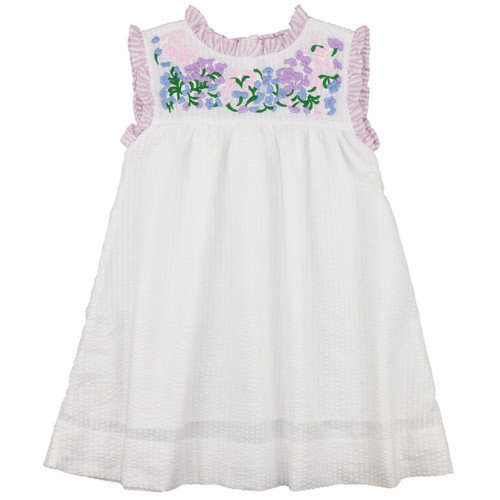 Lavender And White Seersucker Embroidered Fiesta Dress | Cecil and Lou