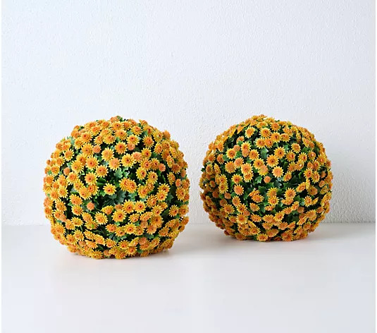 Wicker Park Set of 2 14" Indoor/Outdoor Faux Mum Spheres | QVC