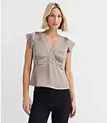 Petite Floral Lace Satin V-Neck Top | LOFT