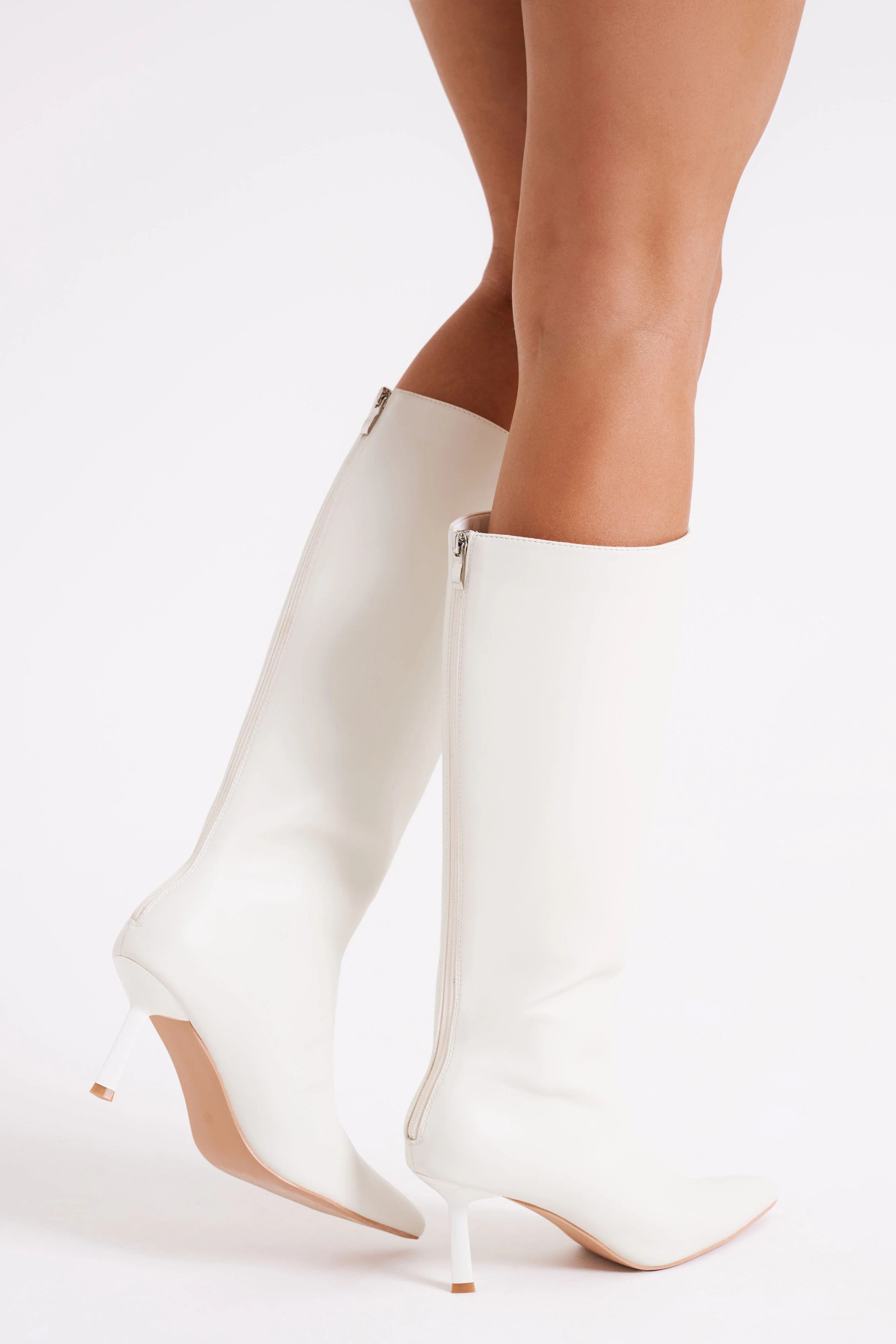 Jesi Faux Leather Boots - Ivory | MESHKI US