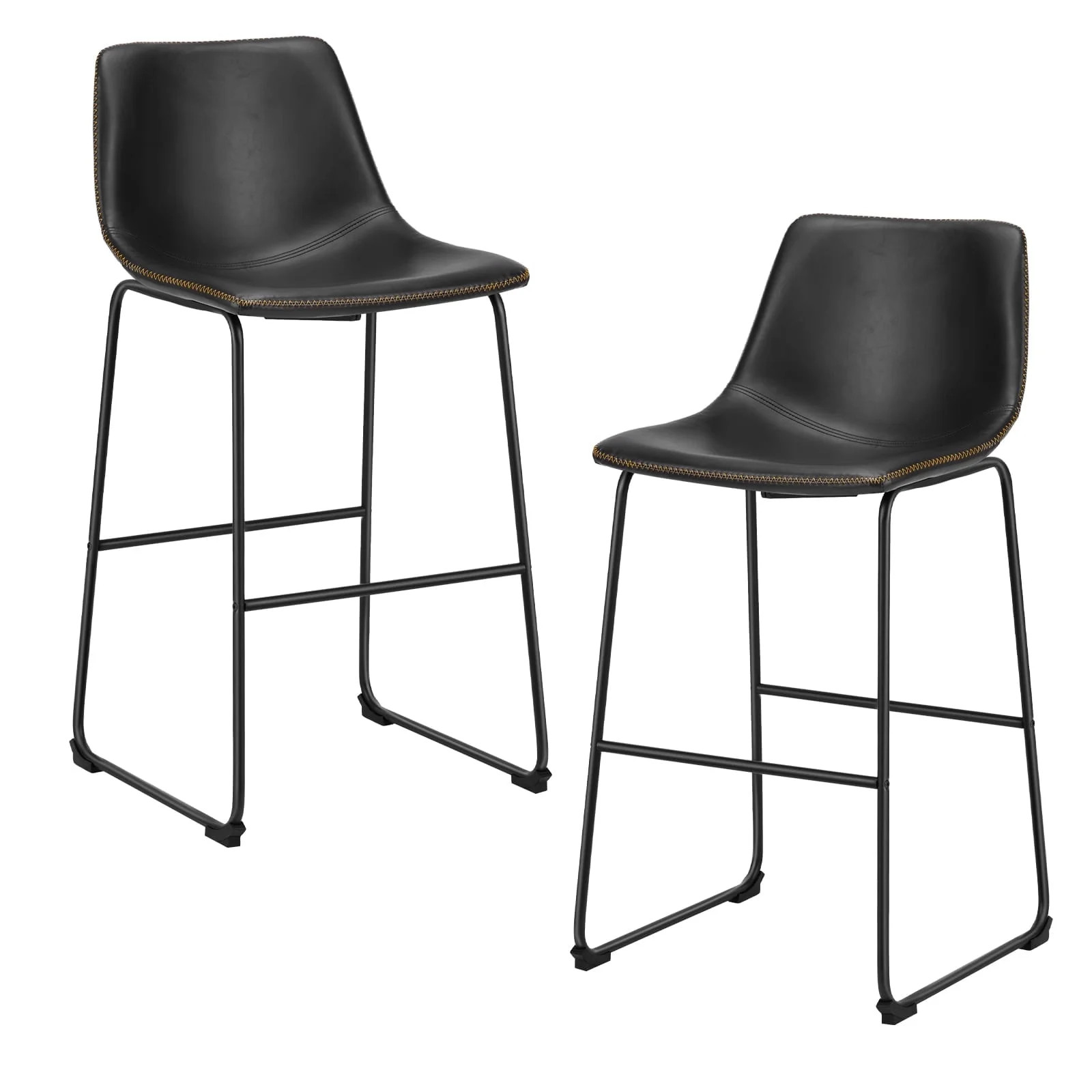Yangming Counter Height Bar Stools Set of 2 With Back and Footrest, Metal Frame, 30 inch, Black -... | Walmart (US)
