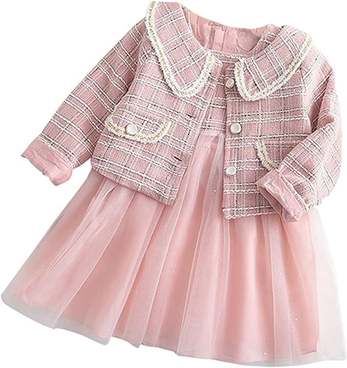 Toddler Baby Girl Plaid Skirt Set Long Sleeve Jacket Coat Tops Party Dress Tutu Skirt Fall Outfit... | Amazon (US)