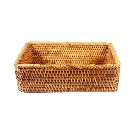 TIERPOP Practical Rectangle Wicker Basket Hampers Woven Rattan Fruit Snack Bread Basket Storage Hamp | Walmart (US)