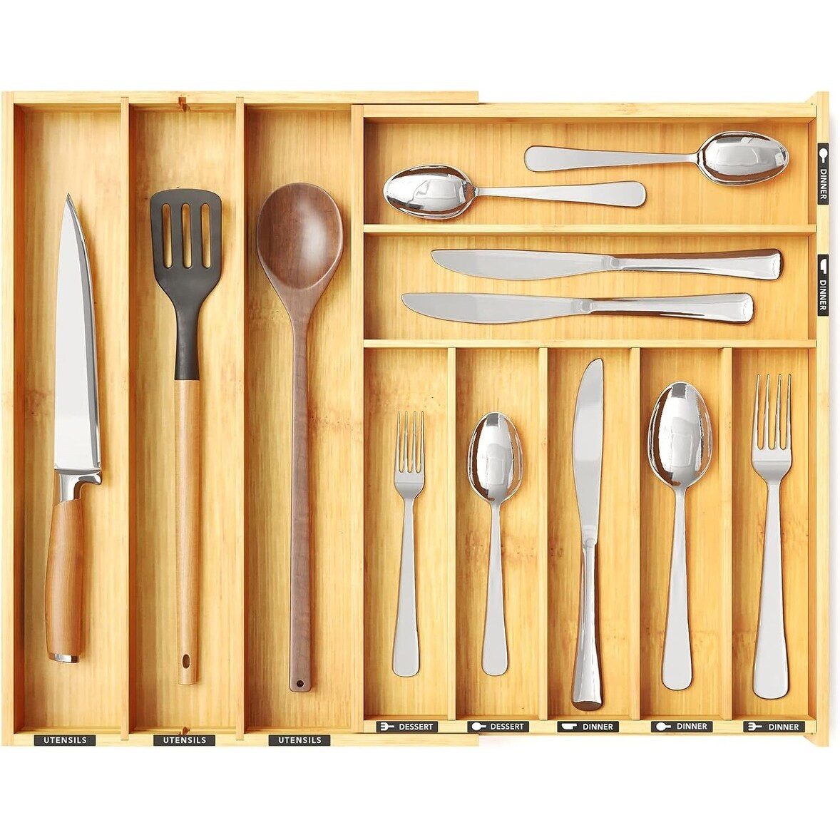 Bamboo Silverware Drawer Organizer with Labels - N/A | Bed Bath & Beyond