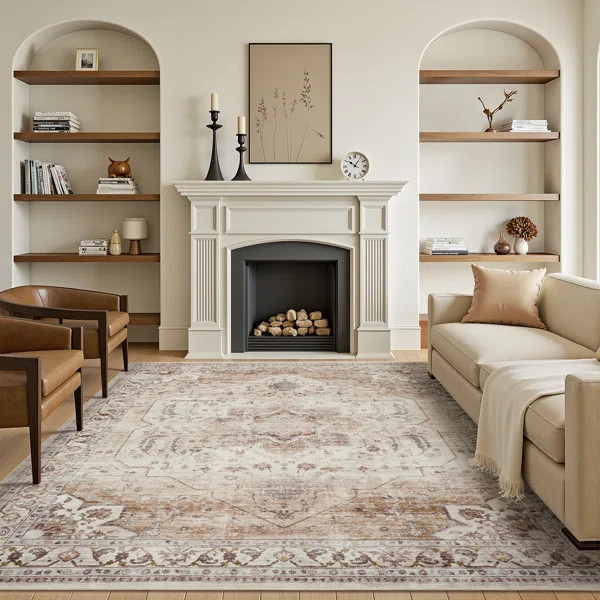 Soft Oriental Vintage Washable Distressed Area Rug - Beige | Wayfair North America