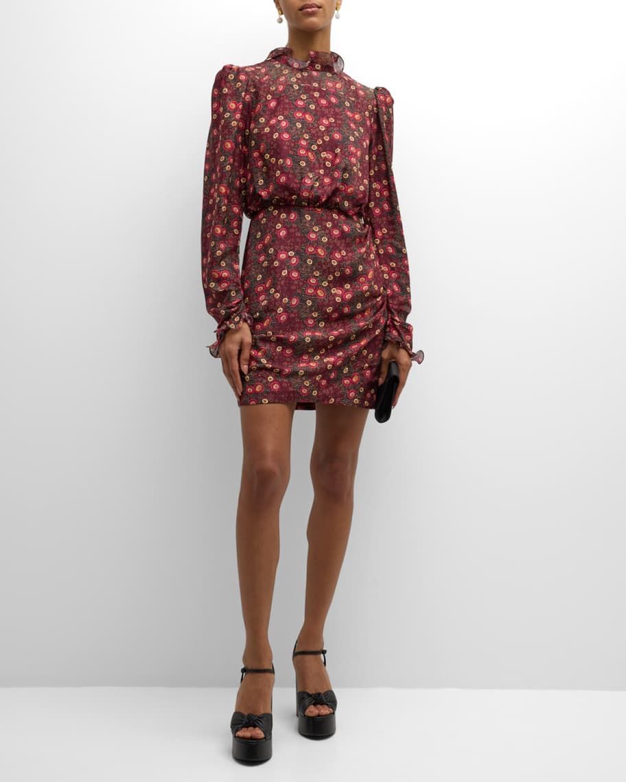 Rina B Long-Sleeve High-Neck Cocktail Dress | Neiman Marcus