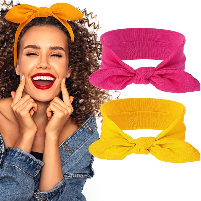 Sibba 2 Pieces Headbands Vintage Rabbit Ear Bow Headwraps Boho Headband Rabbit Ear Hairband Hair ... | Amazon (US)