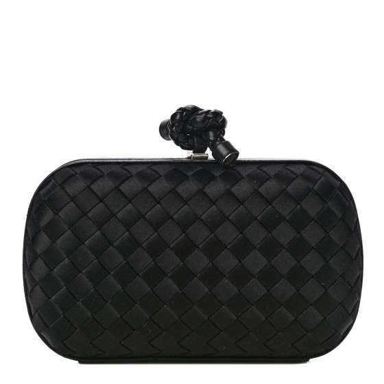 BOTTEGA VENETA Satin Intreccio Impero Knot Clutch Black | Fashionphile
