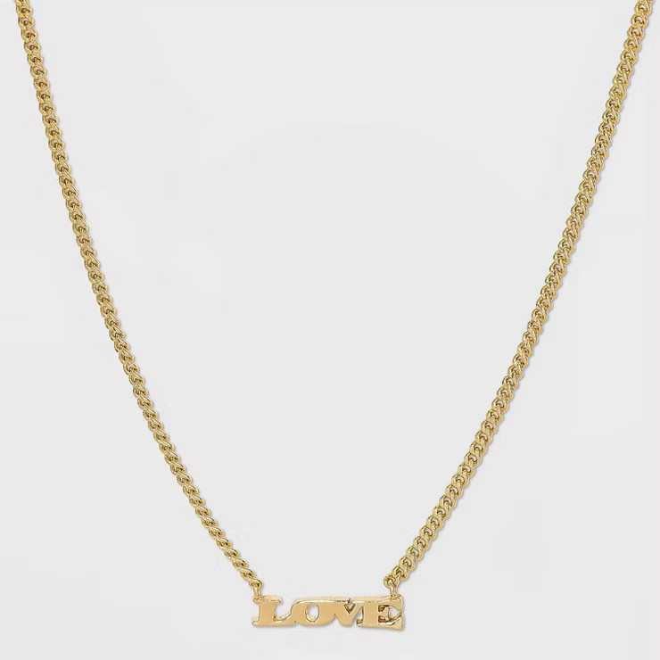 Silver Plated Gold Dipped "Love" Chain Necklace - Gold | Target