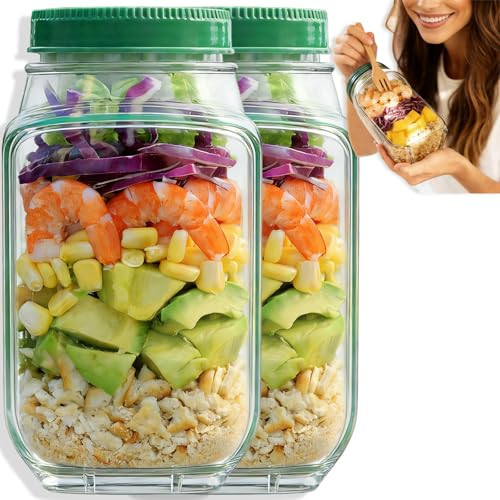 TOPMELON The Original Salad Pod, Portable Salad Jar,Salad Container Side Open with Lid, Suitable for Work, Outdoor, Travel (2P) | Amazon (US)