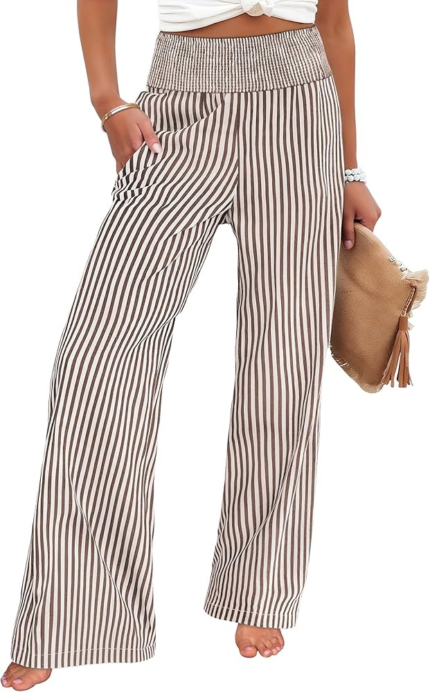 ANRABESS Womens Striped Gingham Palazzo Pants Wide Leg High Waisted Lounge Pajama Pants Cute Casu... | Amazon (US)