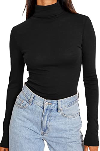 Trendy Queen Women's Turtleneck Long Sleeve Shirts Fall Fashion Basic Thermal Underwear Tops Wint... | Amazon (US)
