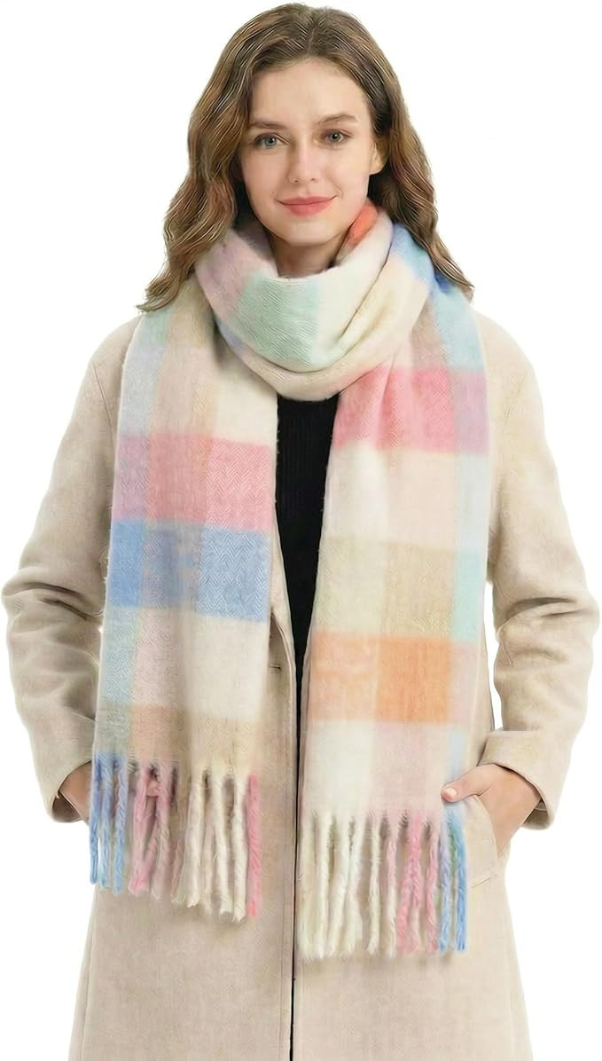 Women Winter Scarf Colorful Checked Warm Scarves Casual Oversized Chunky Blanket Scarf Trendy Chr... | Amazon (US)