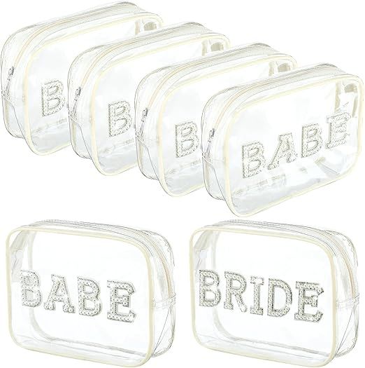 Cunno 6 Pcs Bride and Babe Bachelorette Makeup Bag Bride Patch Clear Toiletry Bag Rhinestone Lett... | Amazon (US)