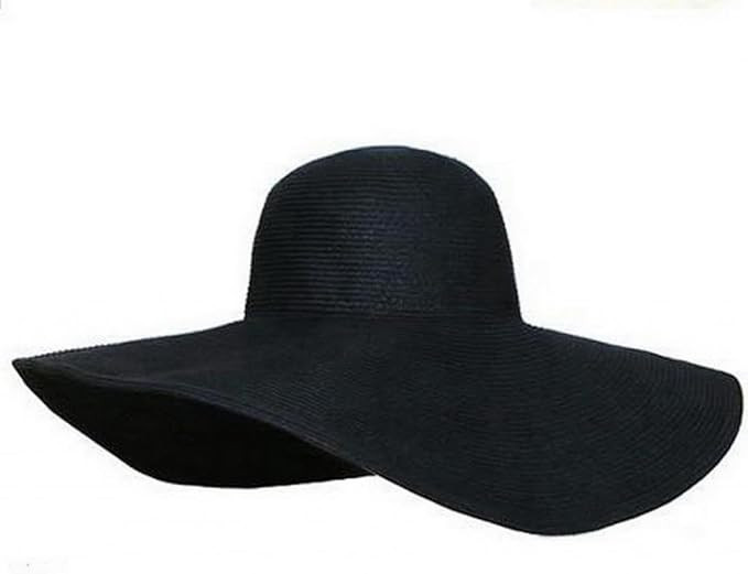 Women's Ridge Wide Floppy Brim Summer Beach Sun Hat Straw Cap Party Garden Travel (Black) | Amazon (US)
