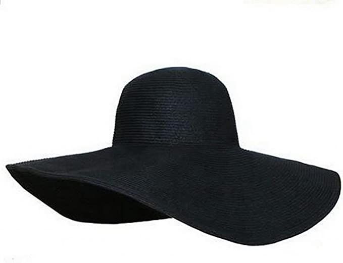 Women's Ridge Wide Floppy Brim Summer Beach Sun Hat Straw Cap Party Garden Travel (Black) | Amazon (US)