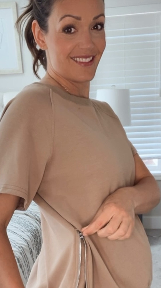 My favorite track suites to grow in!! Side zippers allow for room for growing bump AND perfect for after baby! I lived in these transitioning from spring to summer in the #PNW #amazon #tracksuit #sweats #ltkbump #maternityy