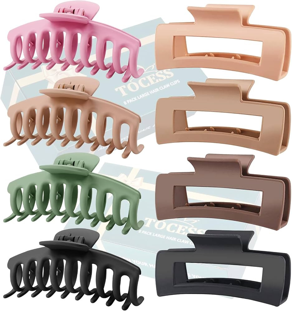 TOCESS 8 Pack Big Hair Claw Clips for Women Large Claw Clip for Thin Thick Curly Hair 90's Strong... | Amazon (US)