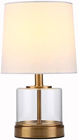 Tayanuc Small Accent Glass Gold Table Lamp,Nightstand Side Desk Lamp with White Fabric Drum Shade... | Amazon (US)