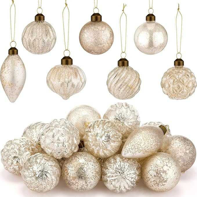 Syhood 24 Pcs Mercury Glass Christmas Ornaments 2.36 Inch Antique Vintage Glass Ornaments Rustic ... | Amazon (US)