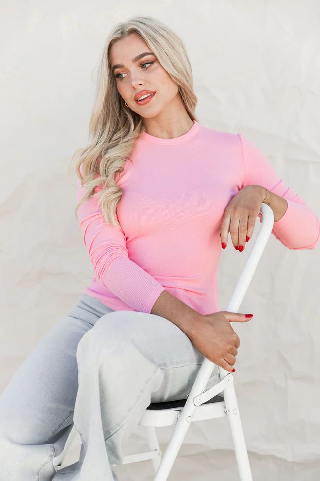 Make Your Choice Pink Ribbed Long Sleeve Tee | Pink Lily
