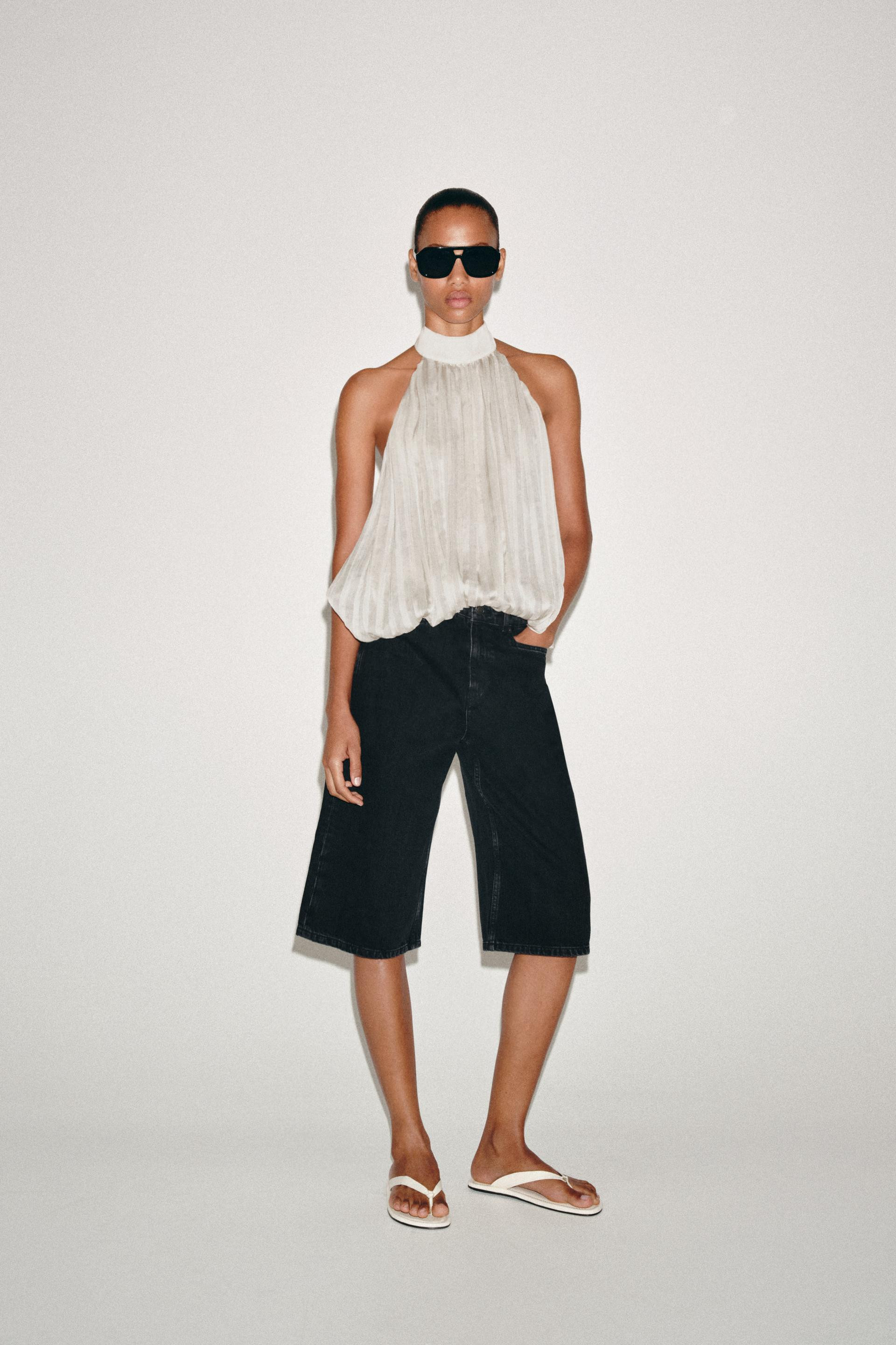 Zara - Zw Collection Pleated Halter Top - Pearl / Beige - M - Woman | Zara US