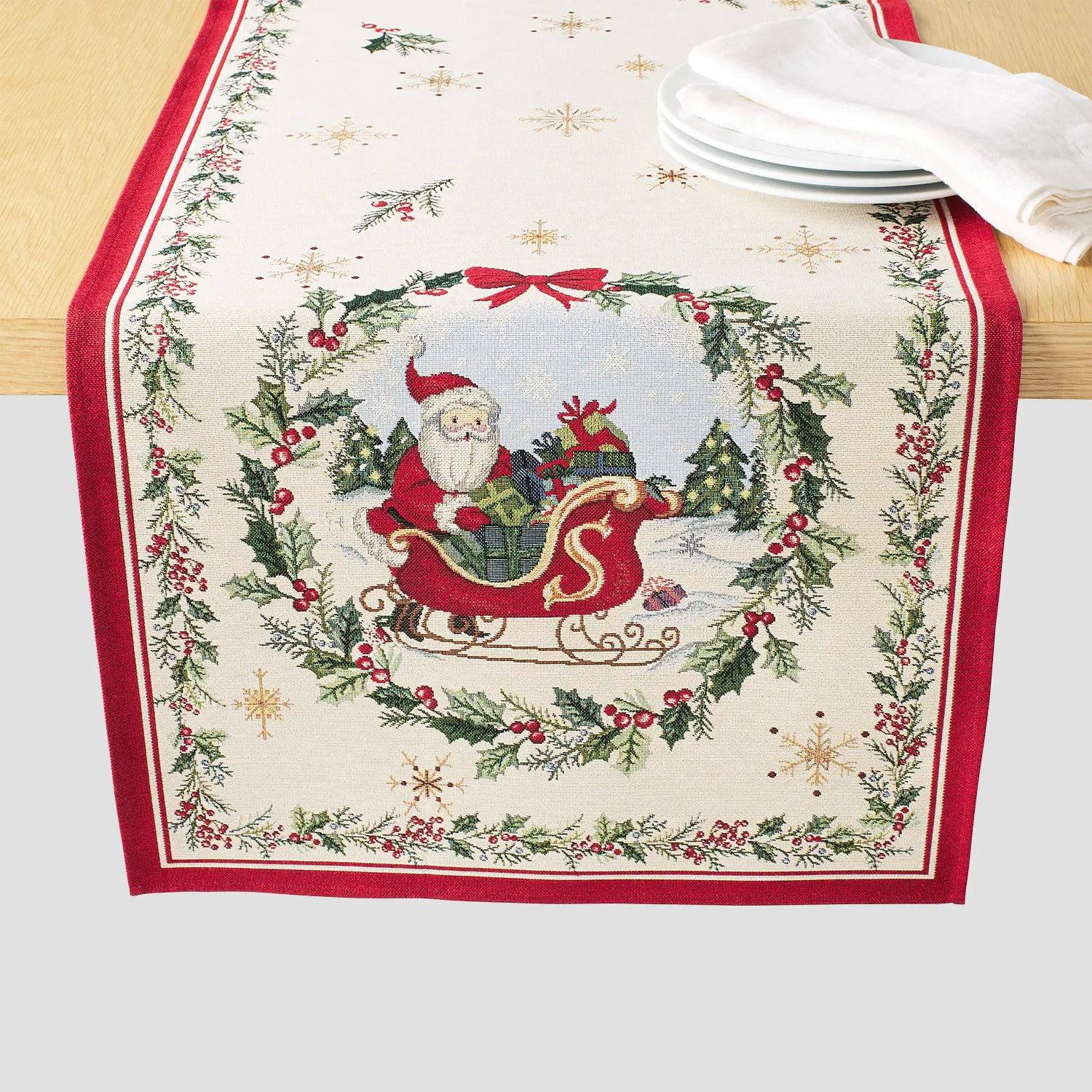 Sur La Table Jolly Santa Jacquard Runner | Sur La Table