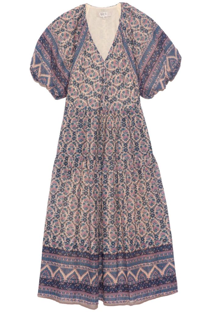 Verbena Puff Midi Dress in Multi | Hampden Clothing