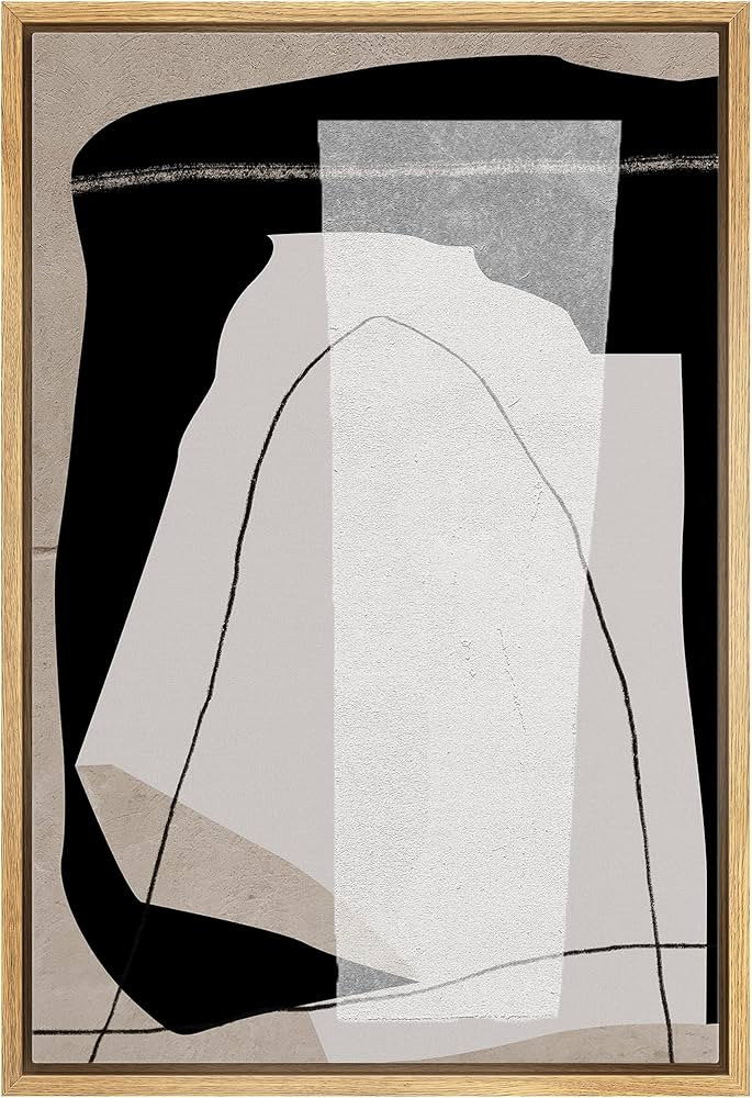 IDEA4WALL Framed Canvas Print Wall Art Geometric Black White Tan Paint Strokes Abstract Shapes Il... | Amazon (US)