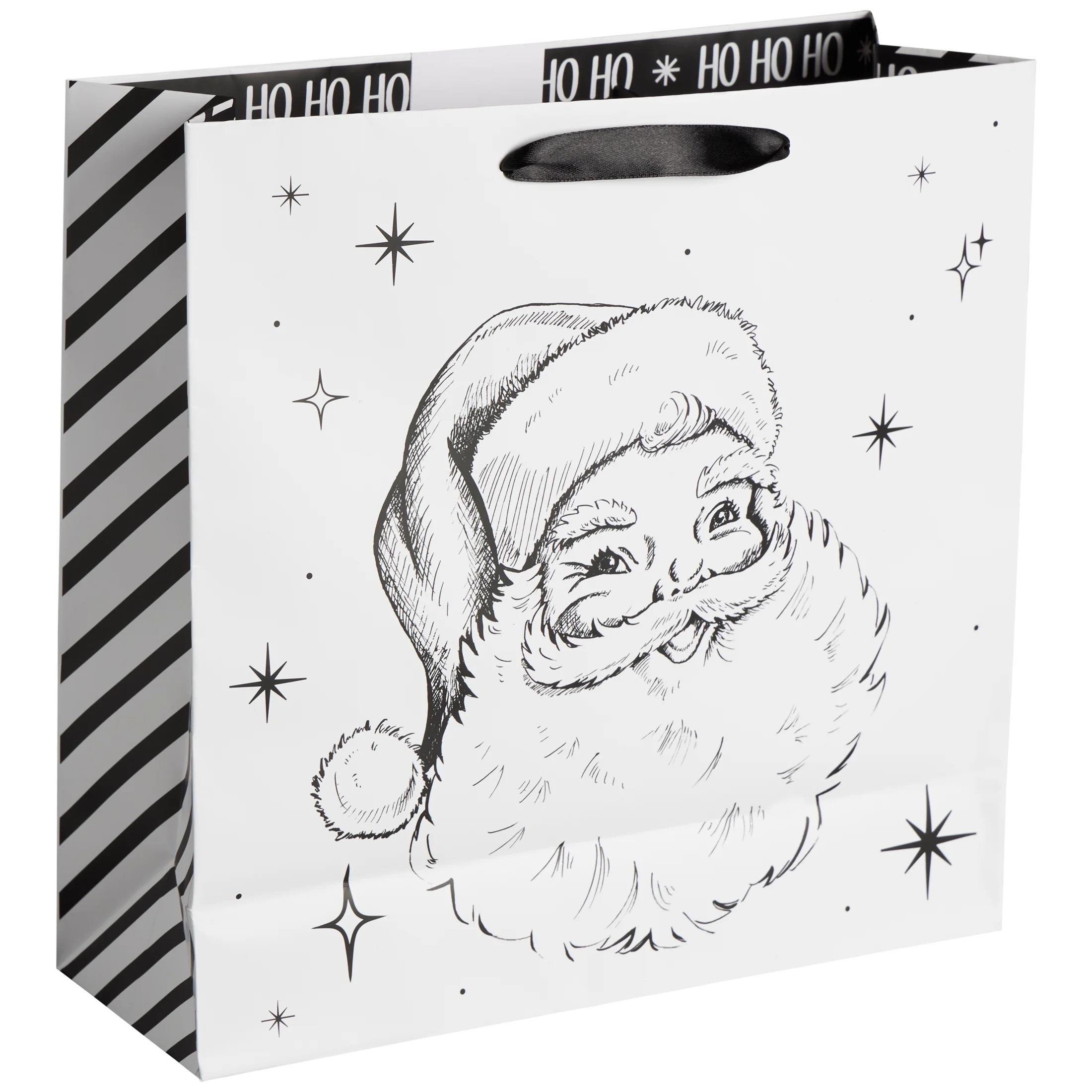 Black and White Santa Christmas Gift Bag, 4.5 in x 12 in x 12 in, by Holiday Time | Walmart (US)