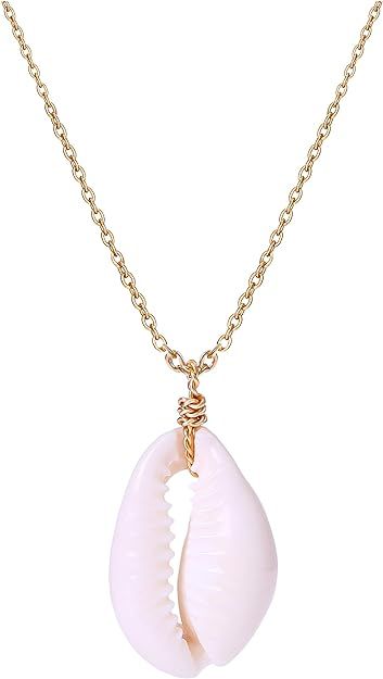POTESSA Natural Seashell Shell Scallop Pendant Choker Necklace Adjustable 18K Gold Plated Cable C... | Amazon (US)