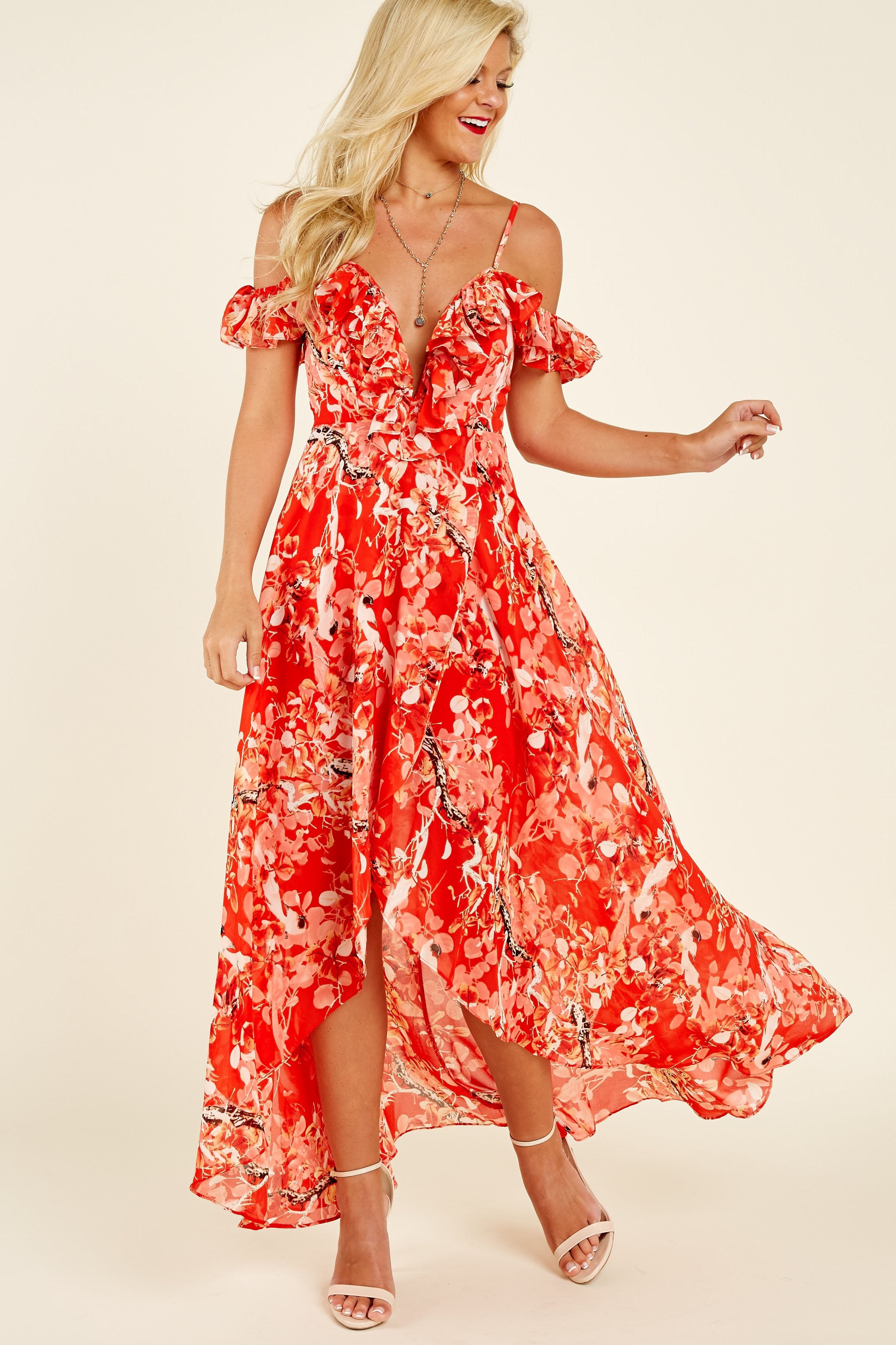 Fond Of You Red Floral Print Maxi Dress | Red Dress 