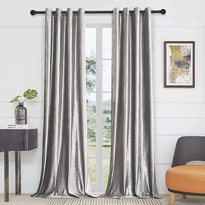 BULBUL Silver Grey Curtains 84 inch Length- Living Room Velvet Blackout Window Drapes Thermal Ins... | Amazon (US)