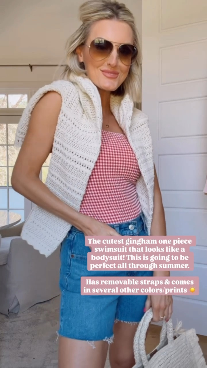 How cute is this gingham swimsuit?! This is a great option for Memorial Day & Fourth of July! Wearing M in the swimsuit & size 27 in the shorts. 

Loverly Grey, Abercrombie, spring fashion, summer outfit ideas, women’s swim, strapless one piece swim, Memorial Day outfit ideas, Fourth of July outfit ideas 

#LTKSeasonal #LTKSwim #LTKootd